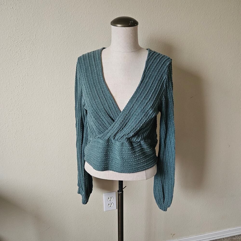 Zaful Blouse Cropped Green Medium